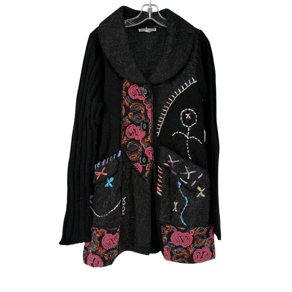 Liquid by Sioni Cardigan Sweater Size L Art To Wear Mohair Wool Blend Black Boho - Picture 1 of 13